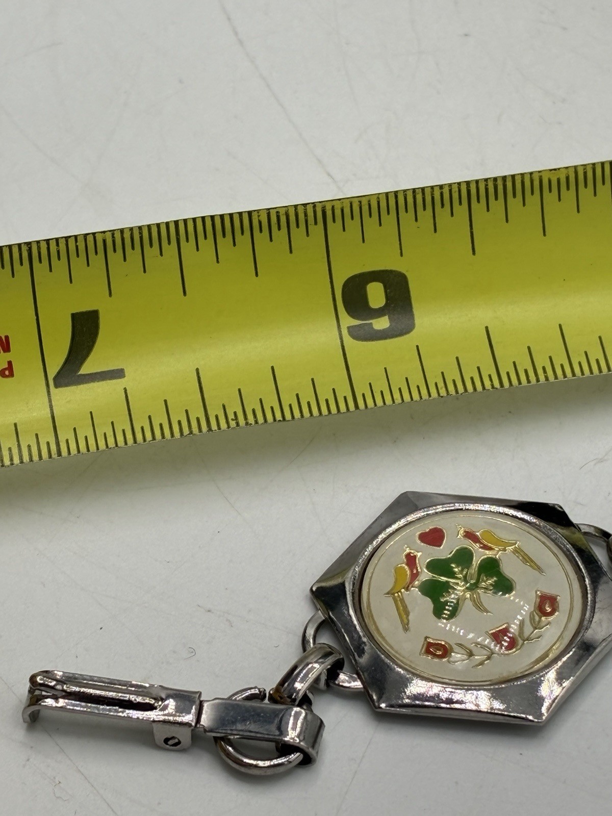 Vintage Pennsylvania Dutch Hex Sign Enamel Link Bracelet Silver Tone Folk Art