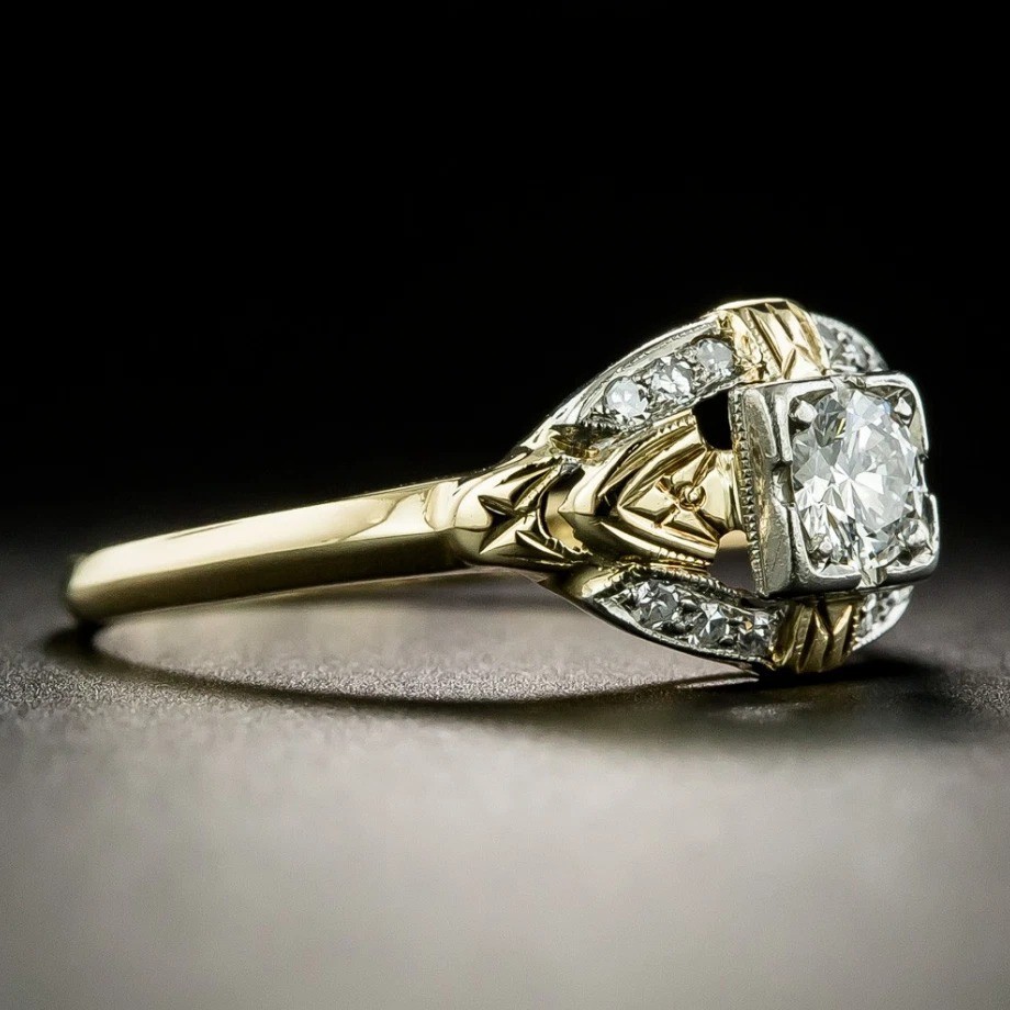 Art Deco Vintage Style Lab Created Diamond Wedding Anniversary 925 Silver Ring