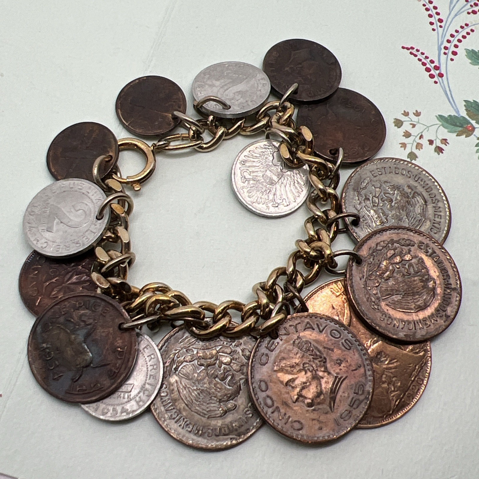Vtg Sighed Germany 1950’s 15 Coin Bracelet Coins Charm Dangle Coins From 1920
