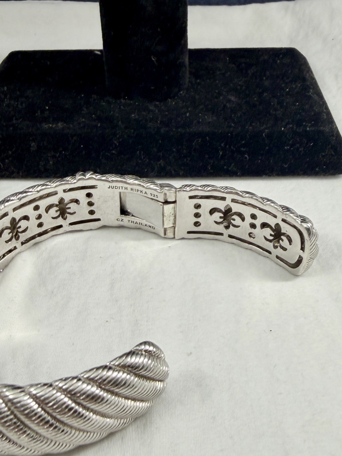 JUDITH RIPKA Sterling Silver Cubic Zirconia Cable Twist Wide Cuff Bracelet; 75g