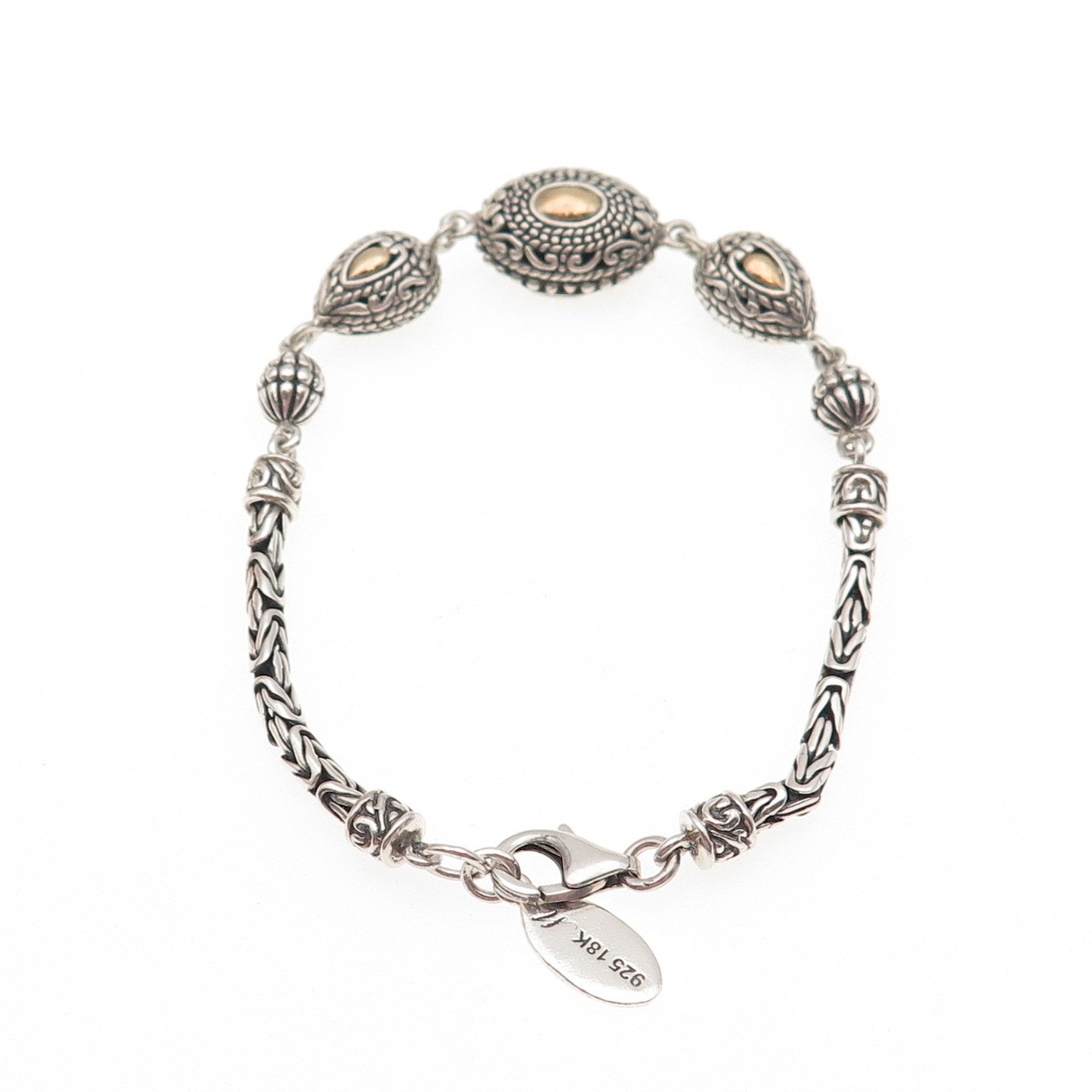 Robert Manse 925 Sterling Silver 18K Gold Vintage Byzantine Link Bracelet 6.5″