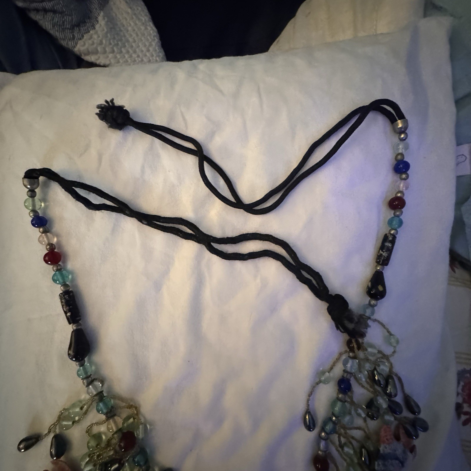 Vintage Tropical Triggerfish Necklace. Beaded, Large, Leave With Rope Tie.