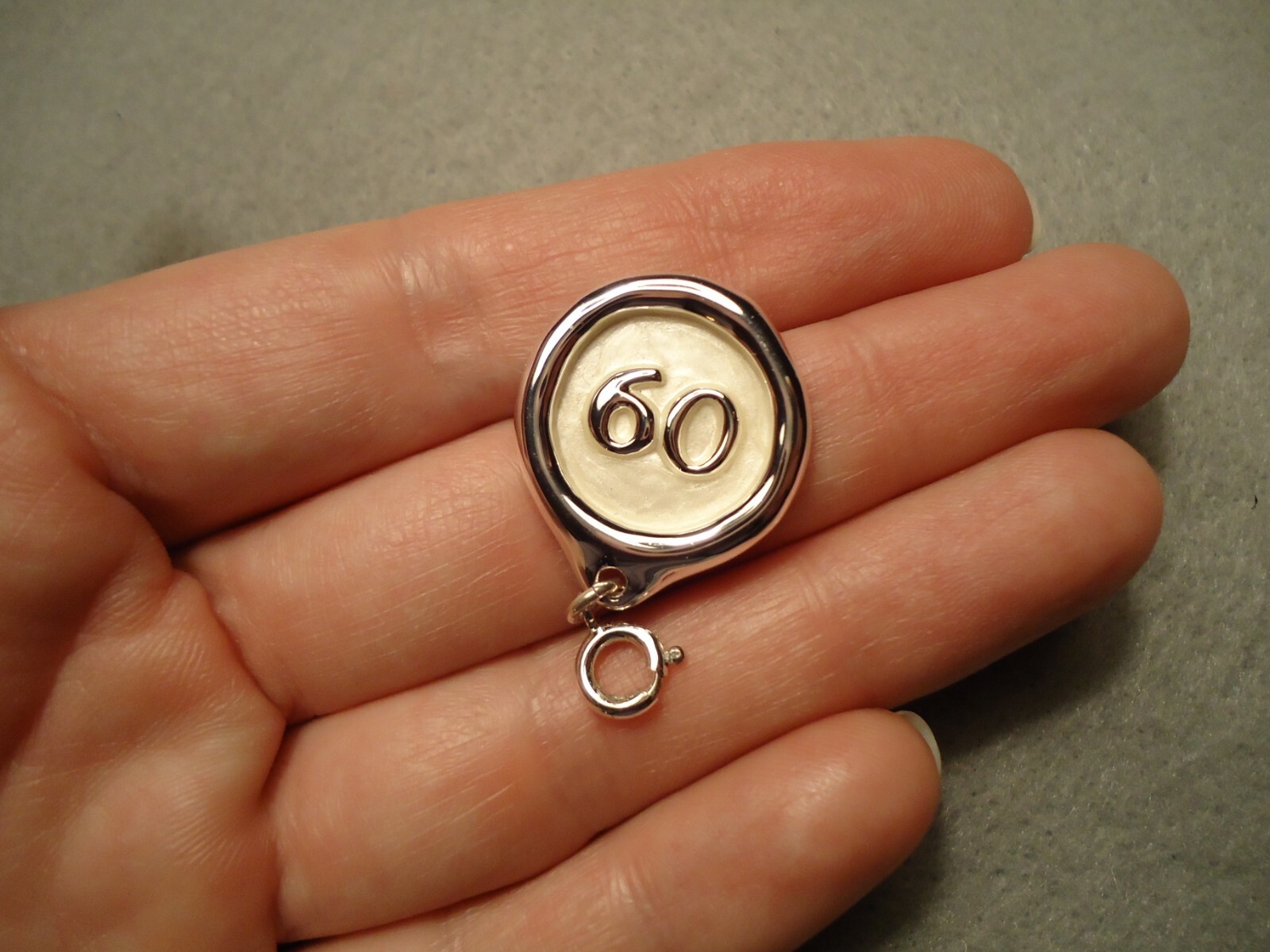 Silver Plate Shimmer Enamel 60 Birthday Anniversary Charm Pendant for Bracelet