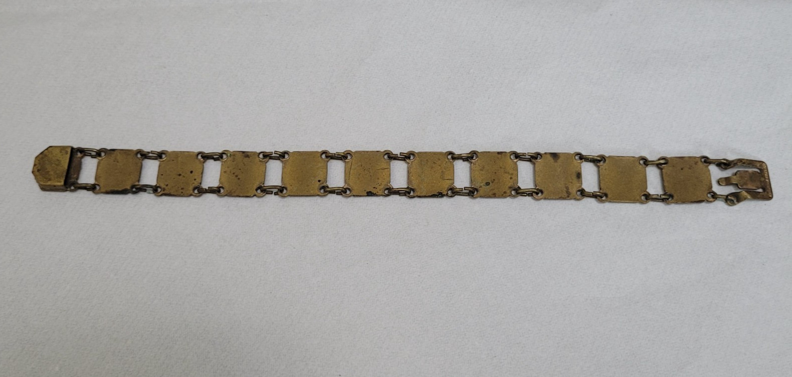 Paris France Souvenir Monuments Etched Enamel Link Brass Clasp Vintage Bracelet
