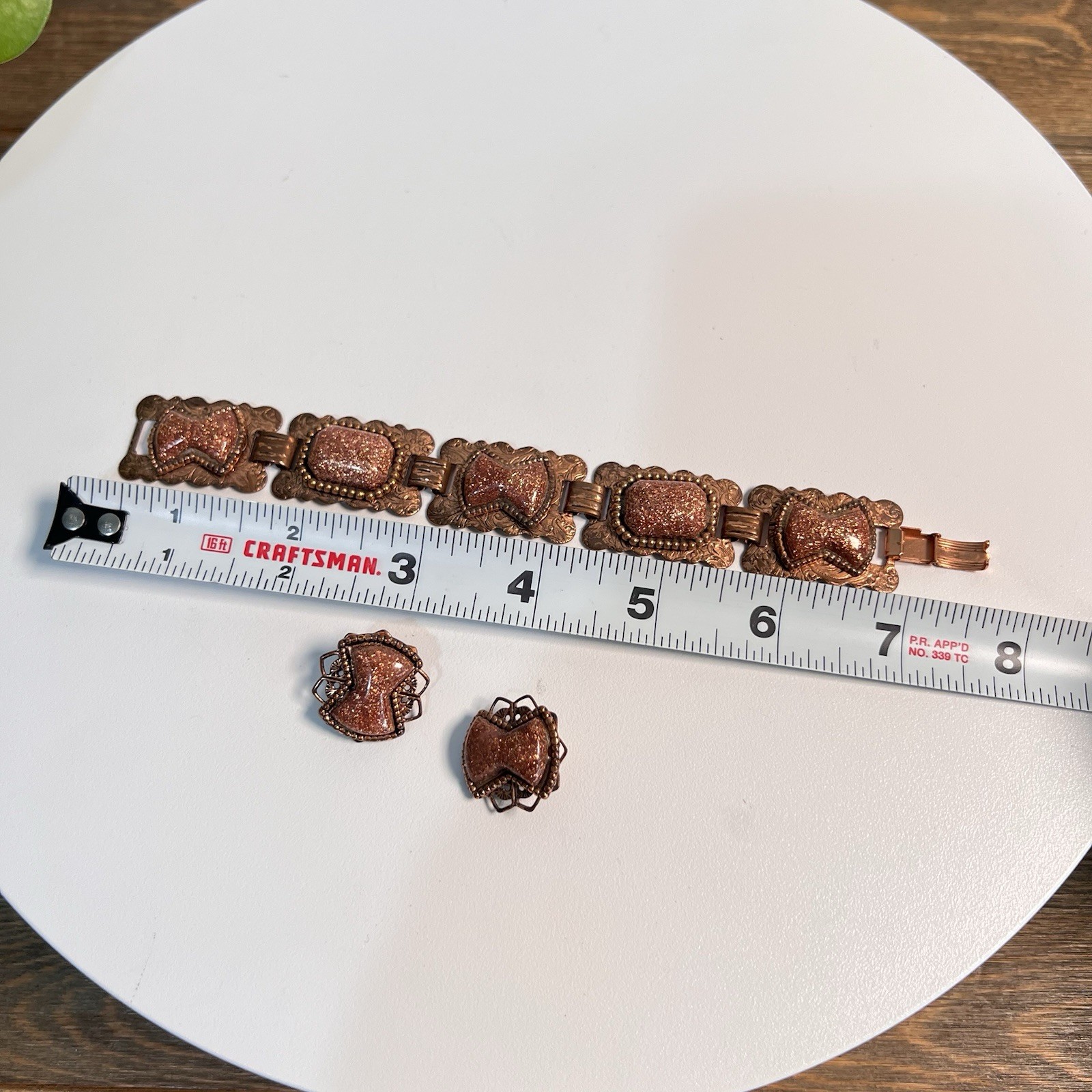 Vintage Copper Glitter Confetti Bracelet & Earrings Set