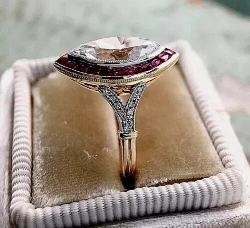 Art Deco Style 2.95Ct Lab Created Diamond Wedding & engagement 14K Gold FN Ring