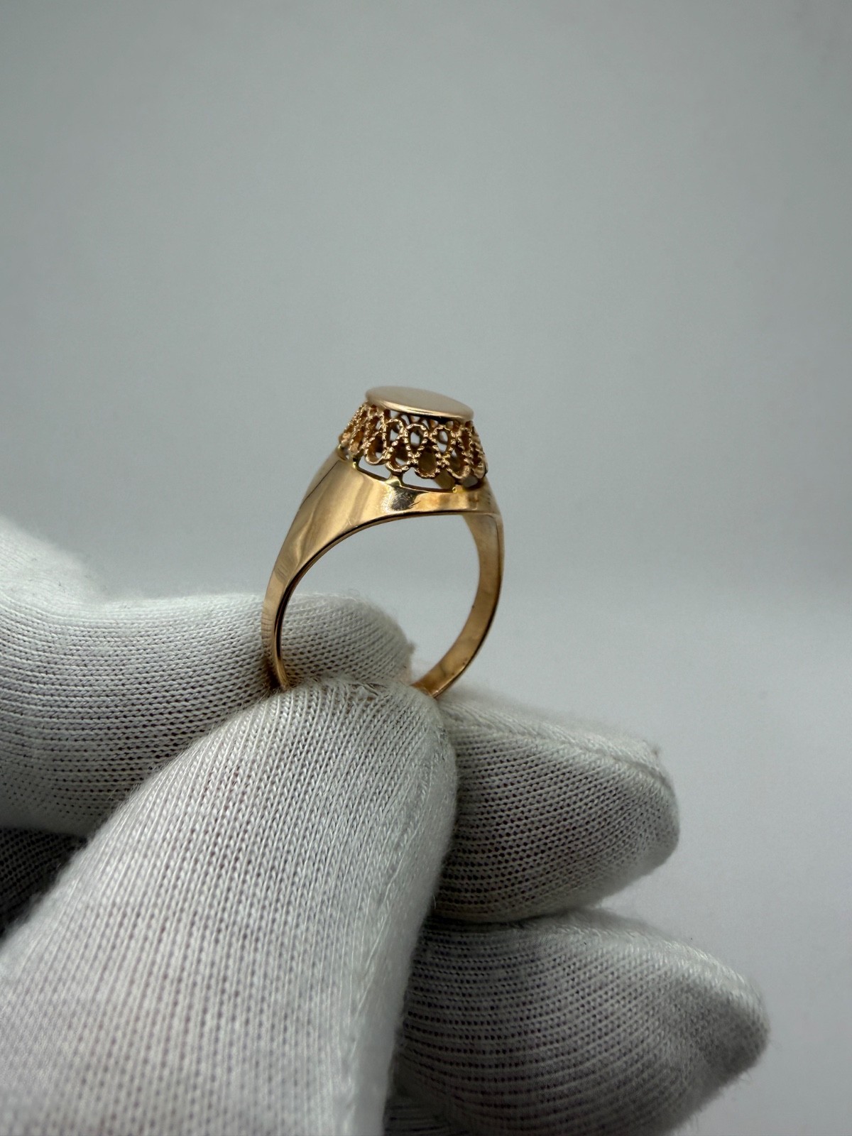 Vintage Soviet 14K Rose Gold Signet Ring 583 USSR Oval Ring Size 9.75 – 3.74g