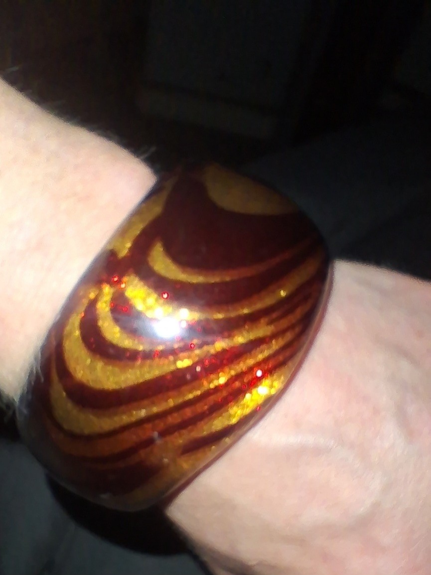 Vintage Swirl Pattern Bangle Acrylic Gold Glitter Brown Wave Chunky Statement