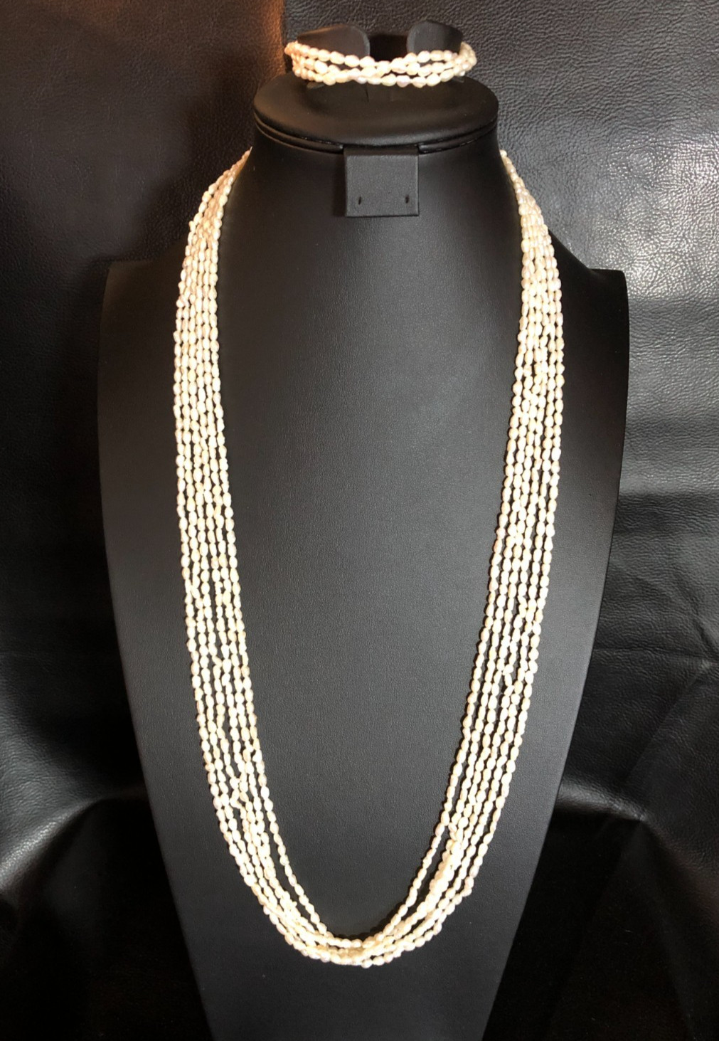 Vintage Cultured Freshwater Pearl Multi Strand Necklace Opera Lnth +Bracelet P12