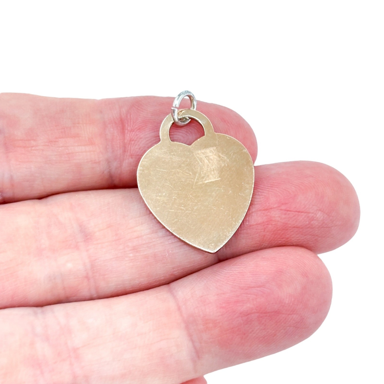 Vintage Sterling Silver 925 Rose Gold Tone Engravable Heart Dog Tag Charm