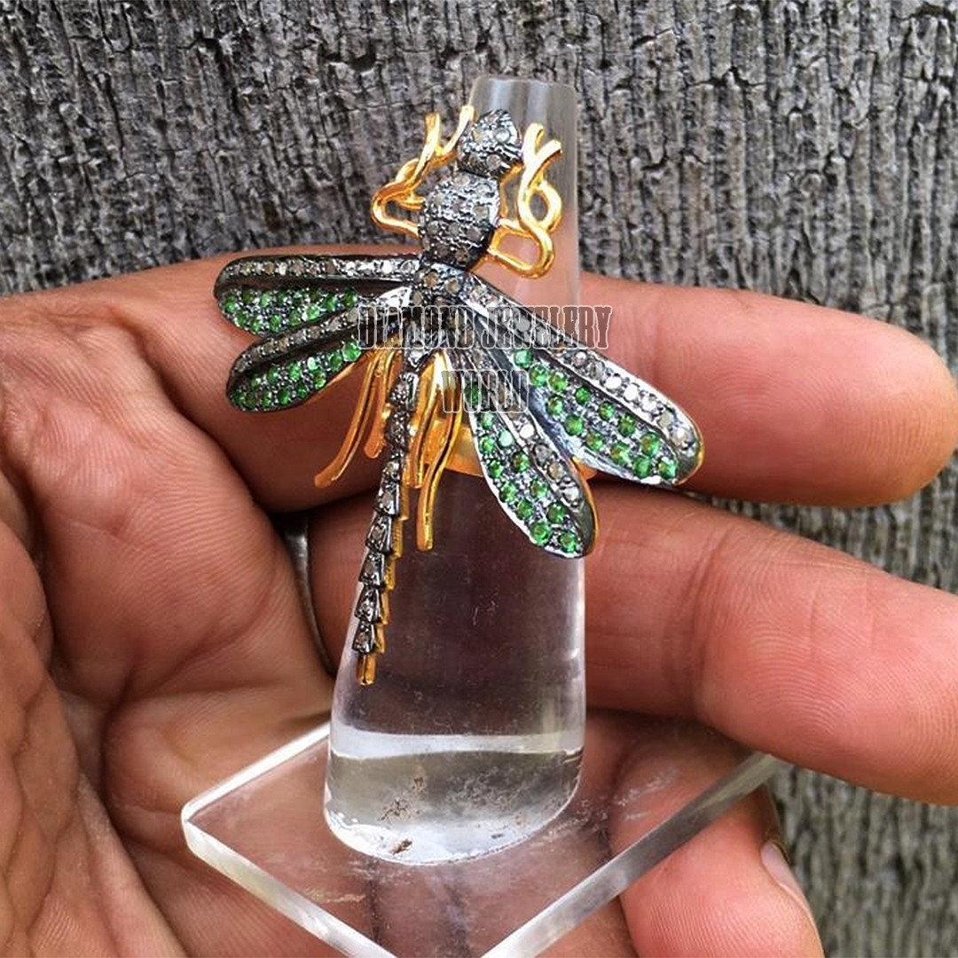 Gorgeous 1.72ctw Rose Cut Diamond Gemstone Silver Vintage Dragonfly Ring Jewelry