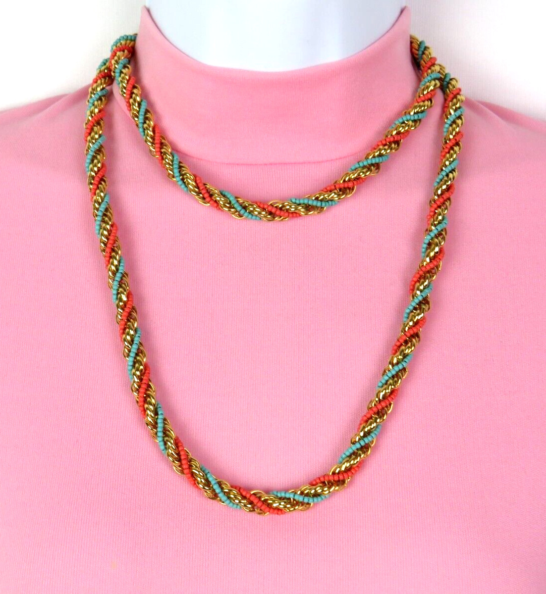 VTG 1950s 60s DOUBLE STRAND EGYPTIAN REVIVAL RUNWAY NECKLACE & EARRINGS GOLDEN