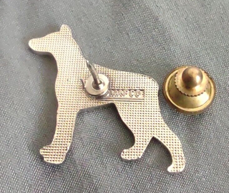 Vintage Mafco Collectible Dog Pin Doberman Brooch Silver Tone Blue Enamel Signed