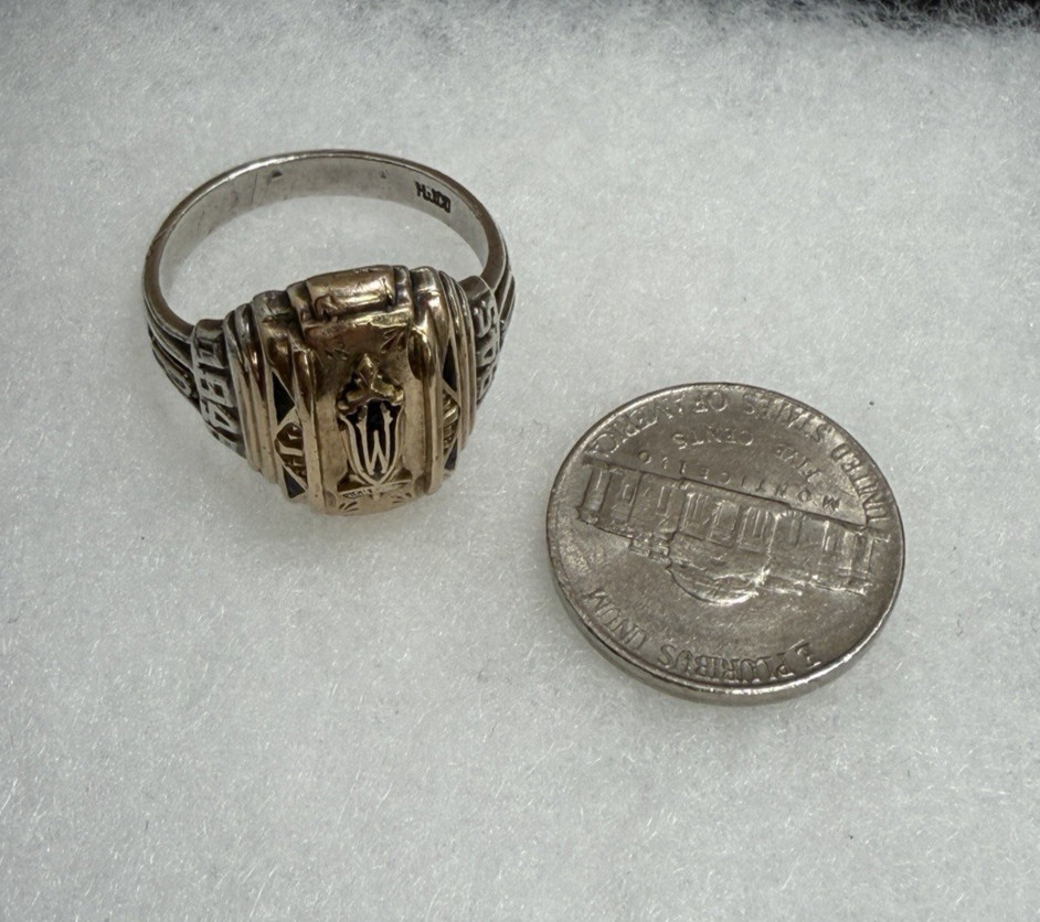 WWII 1945 Herff Jones HJ Co Sz 10 Class Ring 10.9g Sterling Silver 10K Gold Top