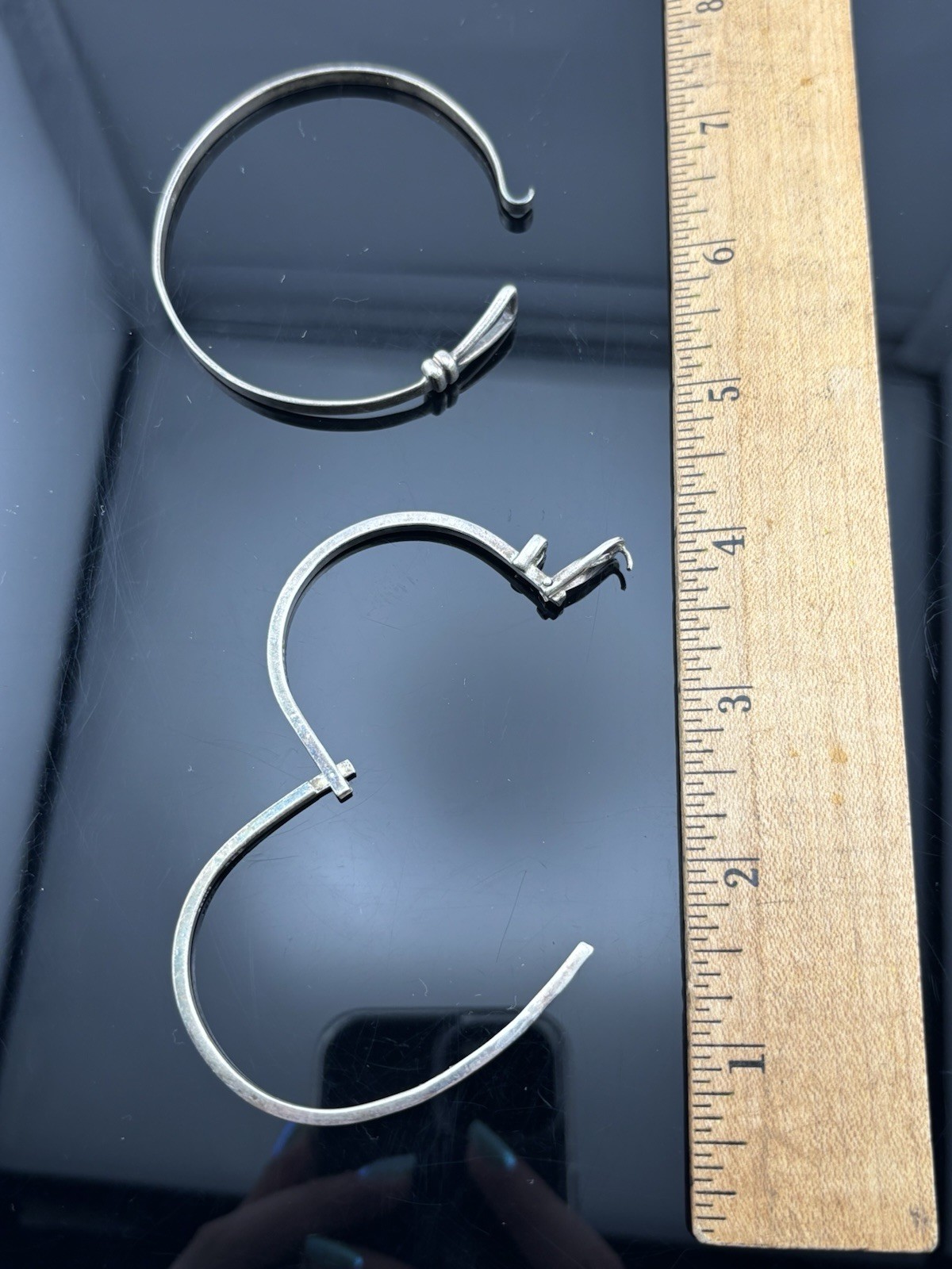 Estate Sterling Silver Bangle Lot x 2 Adjustable & Hook Closure – 6.5″ 6.75″ 21g