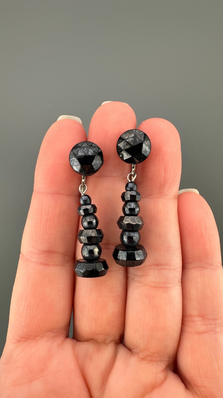 Vintage Earrings Lot Sterling Silver Gemstone Crystal Screw Back Blue Hematite