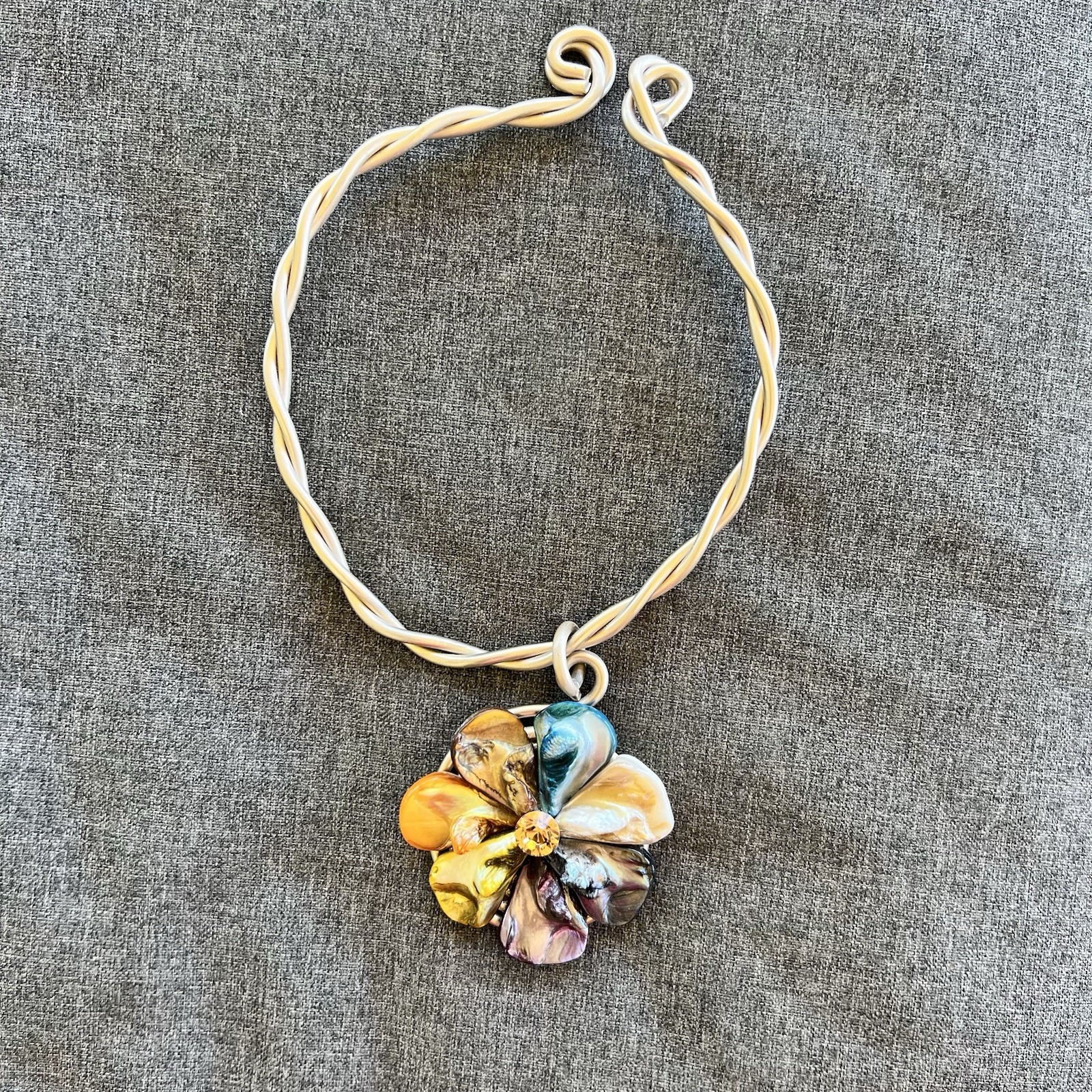 Vintage Jeff Lieb Wire Choker Necklace Gold Tone Flower with Citrine Crystal