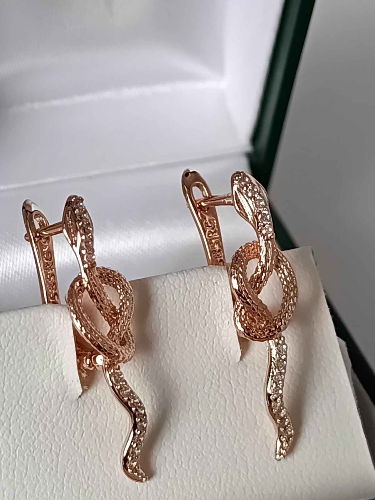 Vintage 1990-s 14 Ct Rolled Gold Zircons Snake Earrings-Hallmarked 585 RG