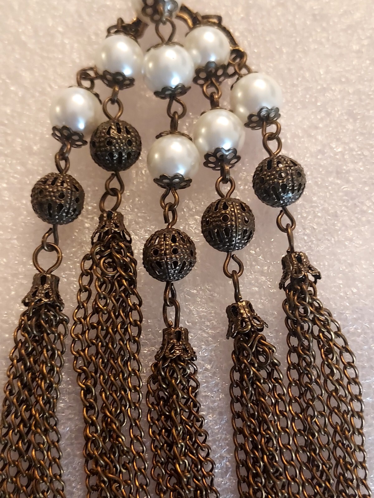 Antique Bronze Color Tassell Imitation Pearl And Bronze Color Cutout Beads…