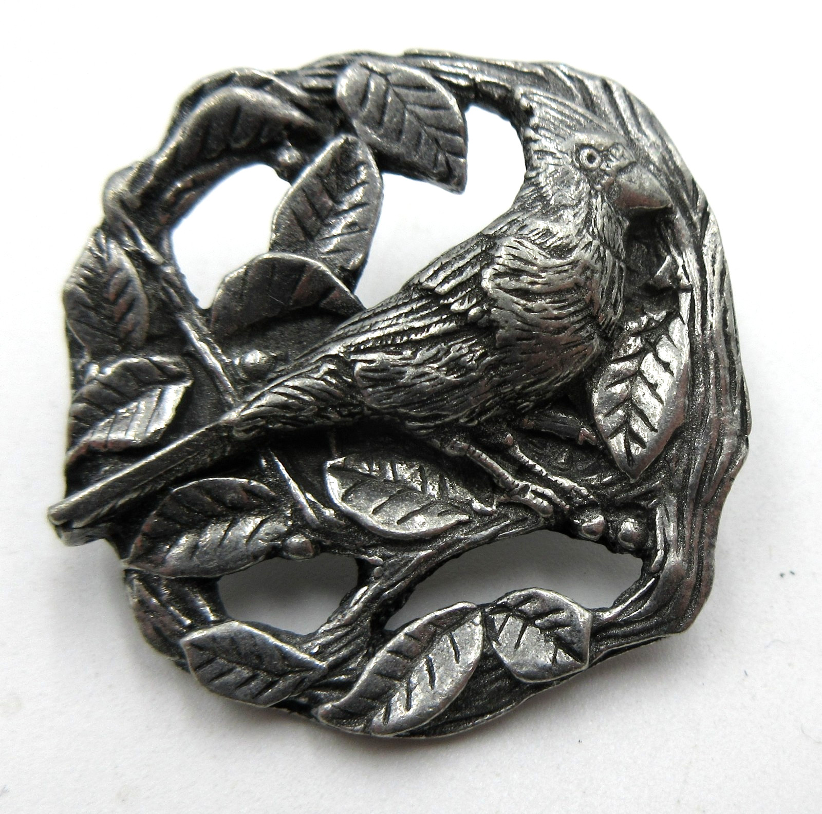 VTG 1999 1990s BIRDS & BLOOMS Ltd Ed bird leaf Brooch Pin silver tone open work