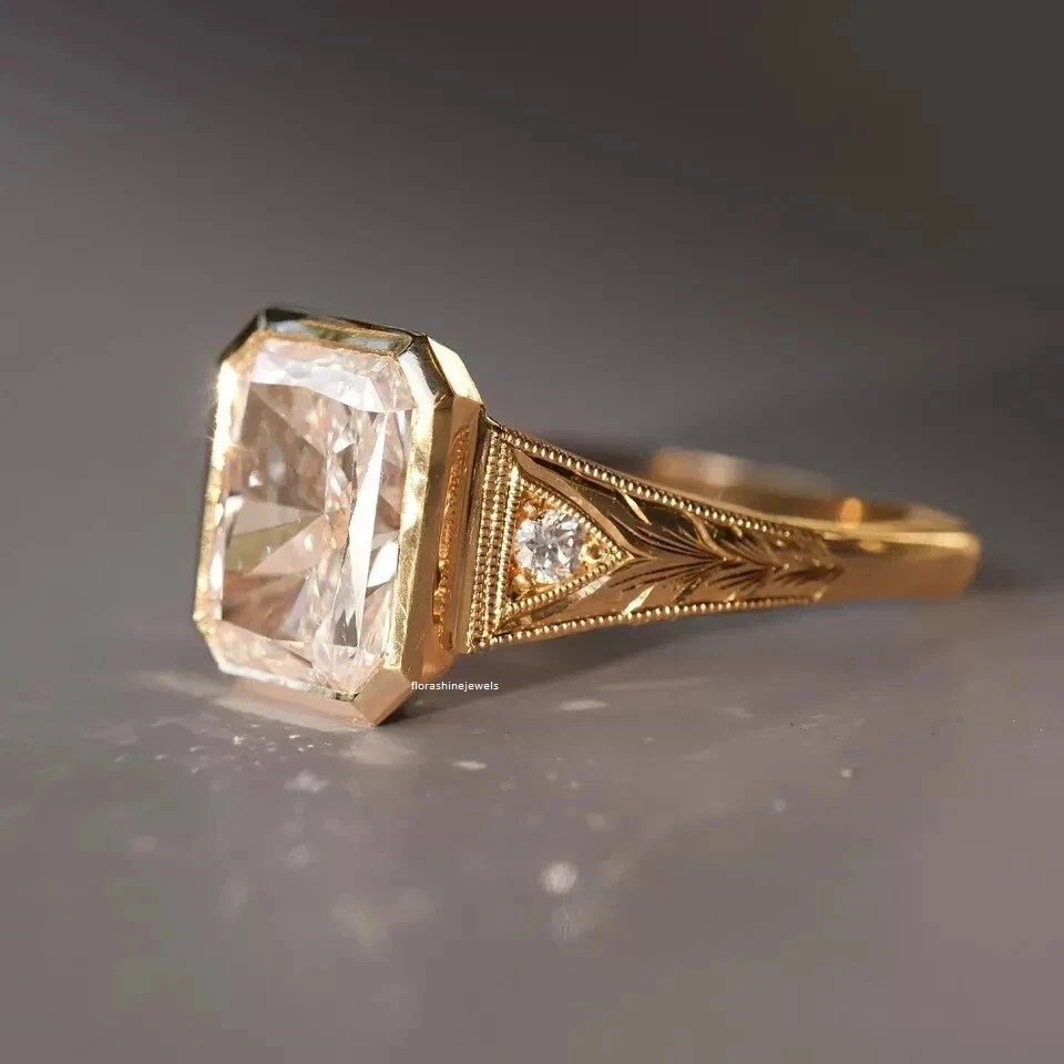 3.00 Ct Art Deco Lab Created Radiant Cut Diamond Engagement Ring Finish Ring