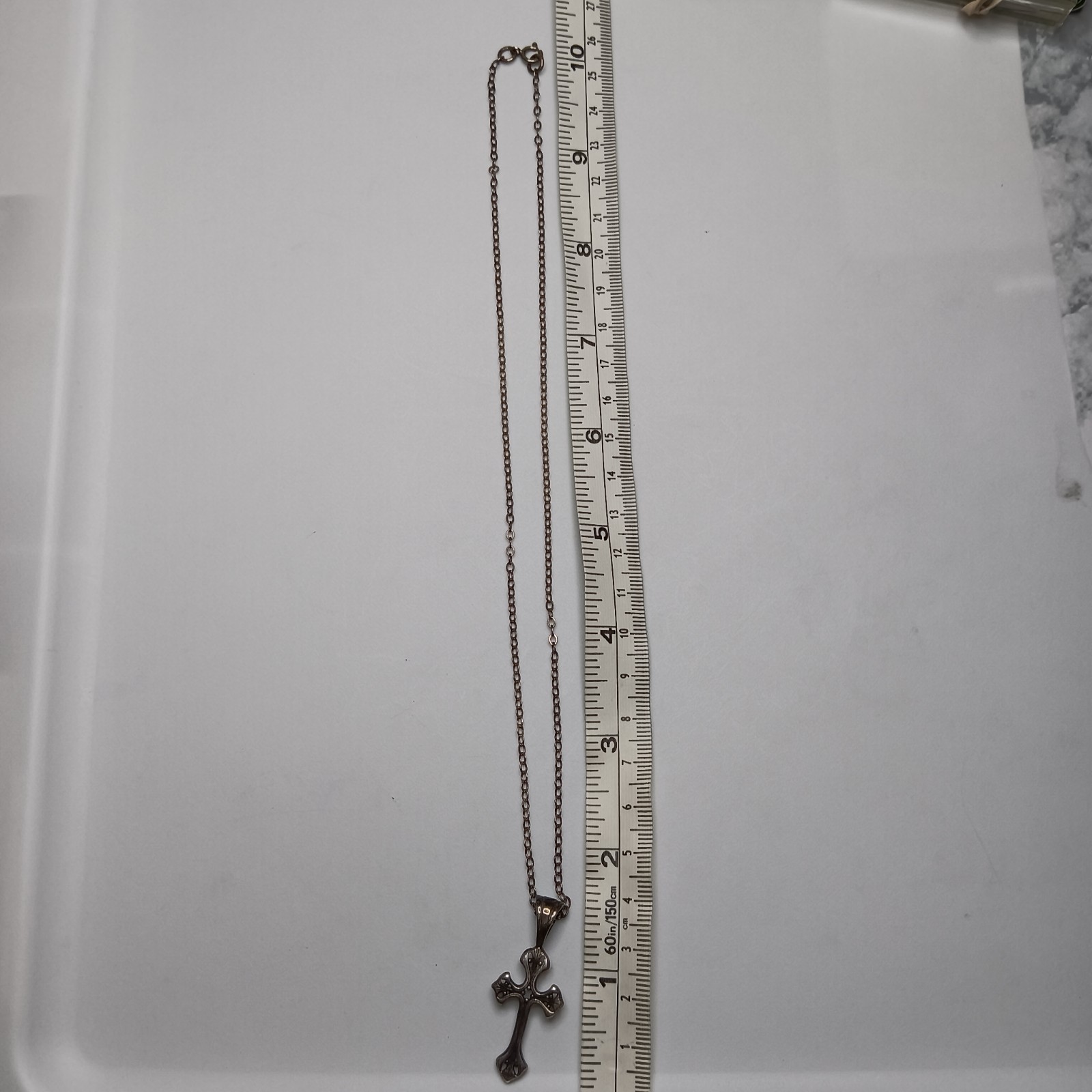 Vtg Jezlaine Sterling Silver Ornate Gothic Cross Pendant 1.5″ Necklace 20″ 5g