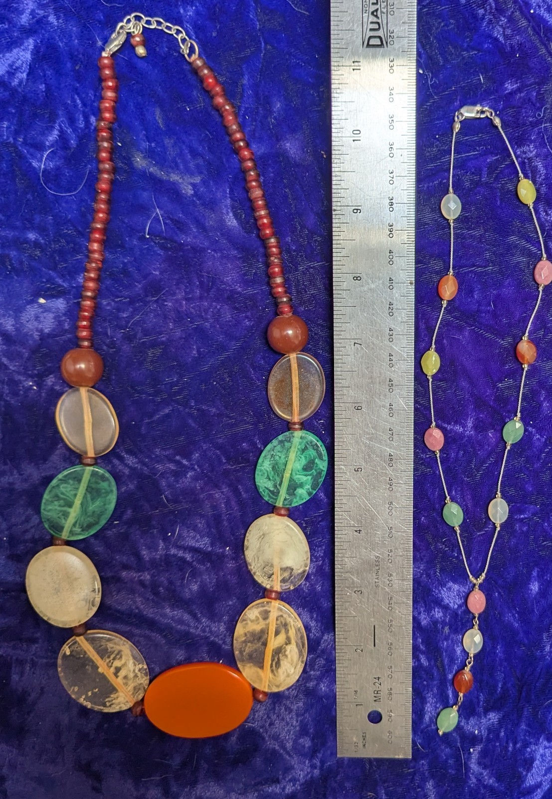 Sterling Silver With Small Faceted Stones And A Vtg Acrylic Oval Beads Necklace