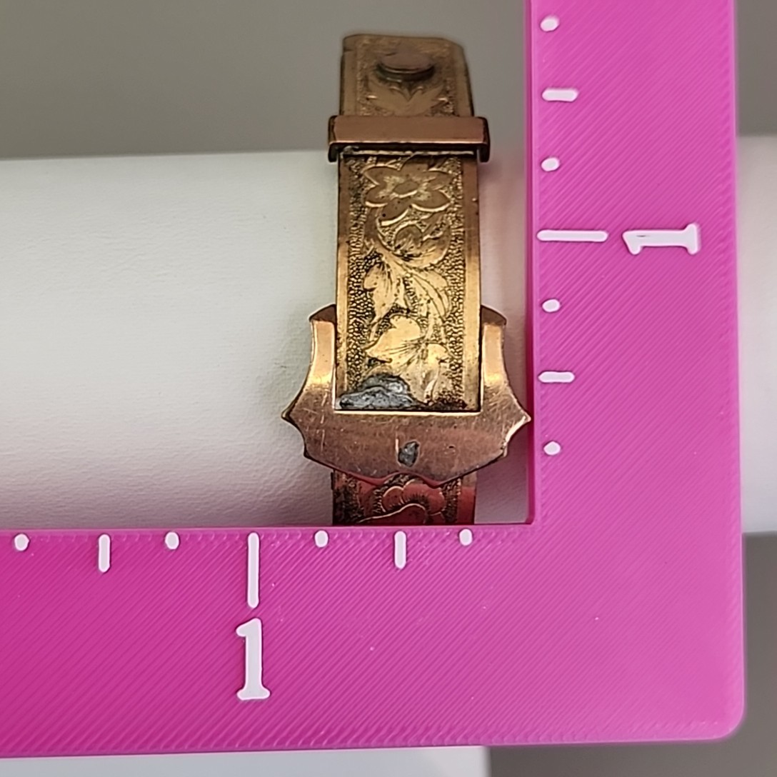 Antique B & B Victorian Belt Bracelet Hinged Buckle Etched Gold Filled 5.75″
