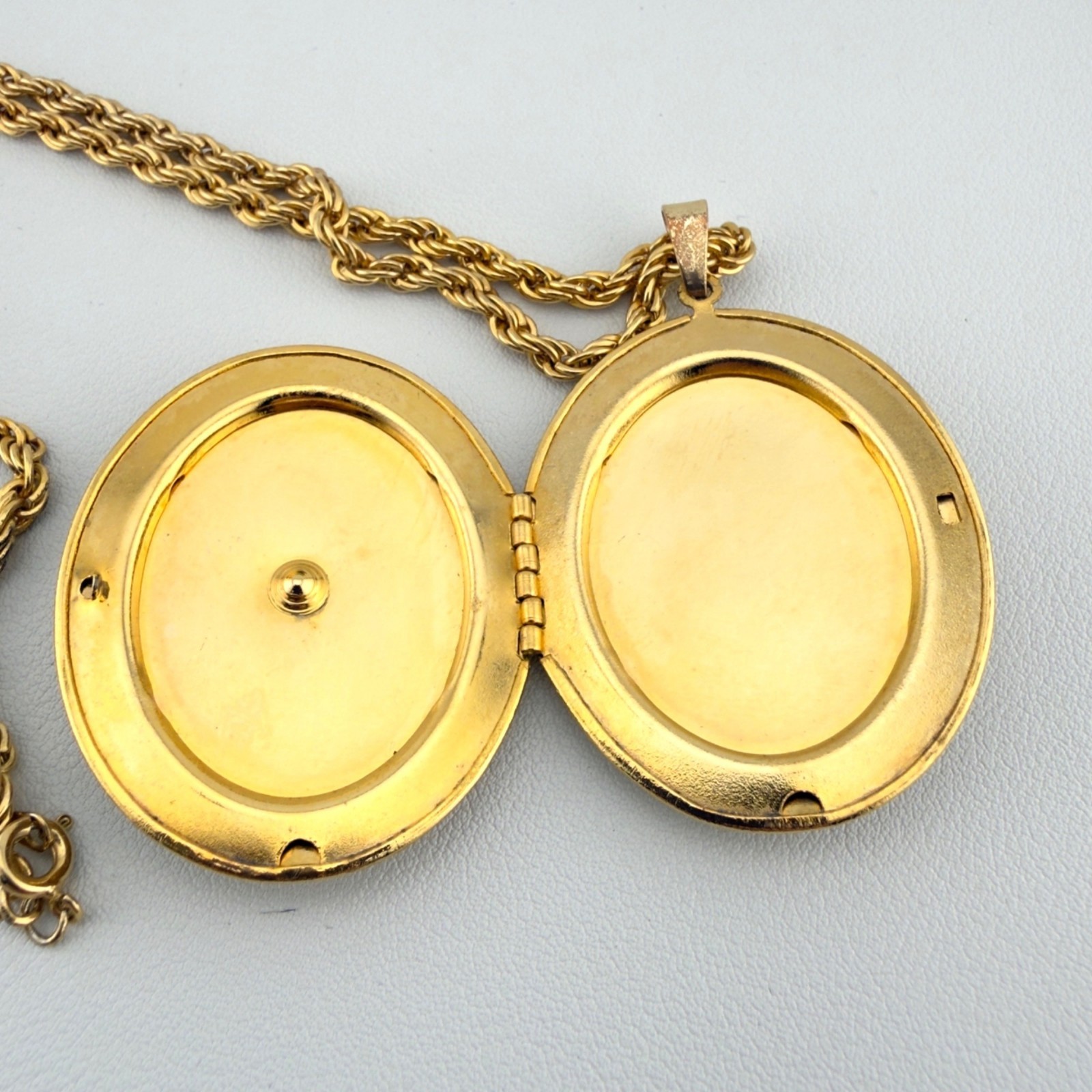 Vintage Large Oval Locket Necklace Set of 2 Gold Tone Silver Tone