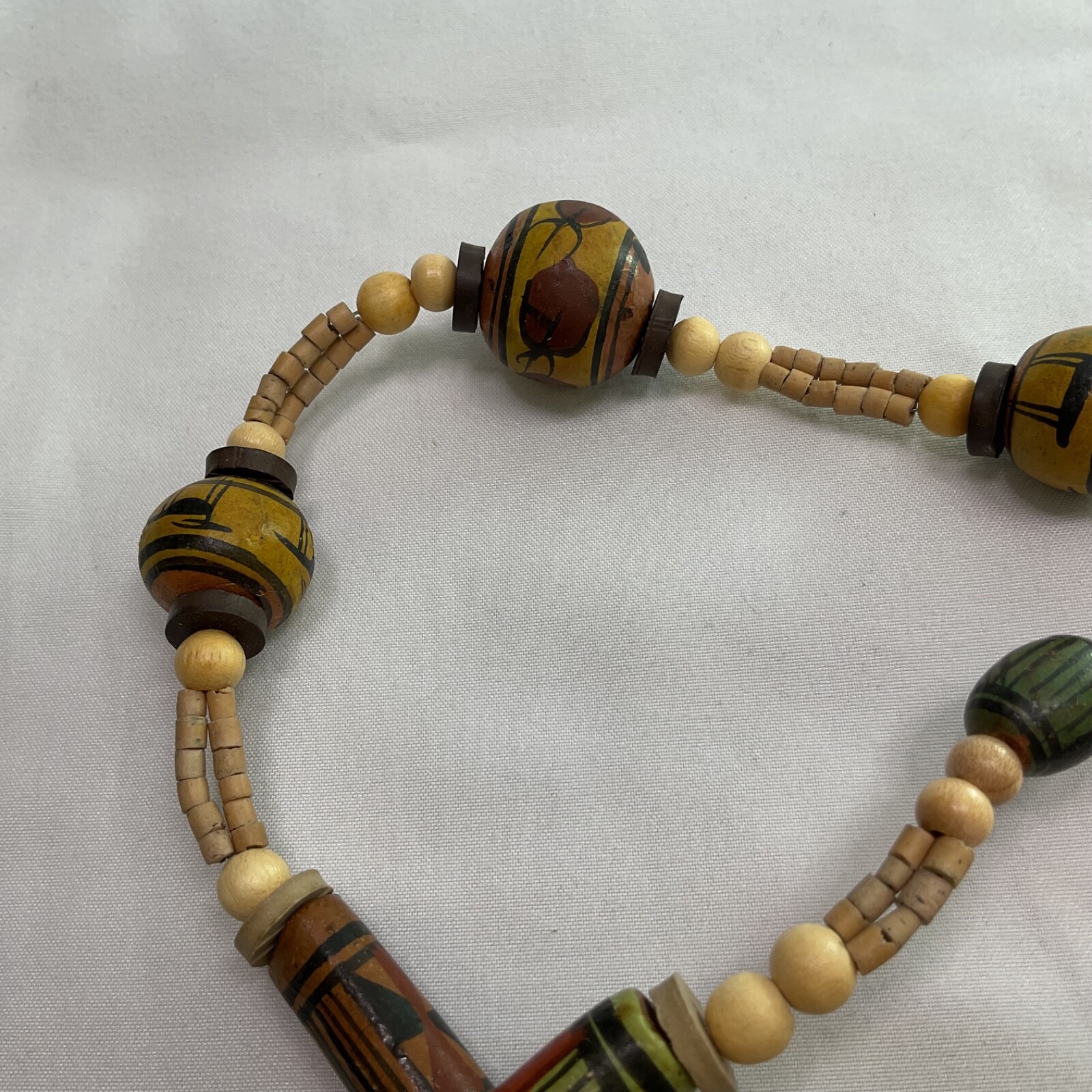 African Necklace Safari Animals Ceramic Painted Wood Bead Necklace 16”