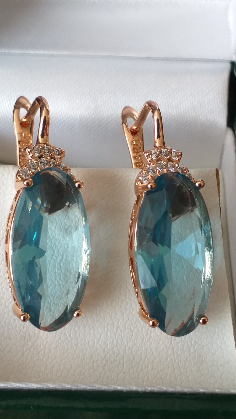 Vintage 1990-s 14 Ct Rolled Gold Large Blue Topaz Earrings-Hallmarked 585 RG