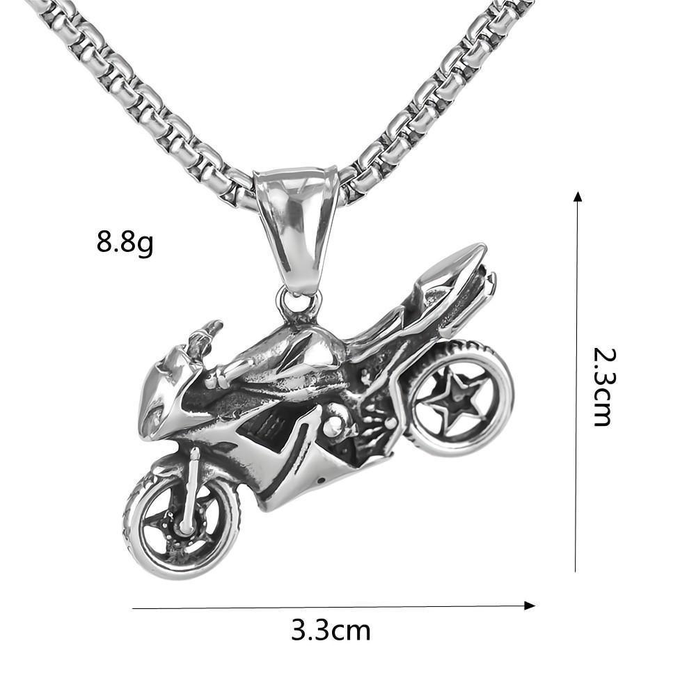 Stainless steel necklace with retro hip-hop style motorcycle pendant