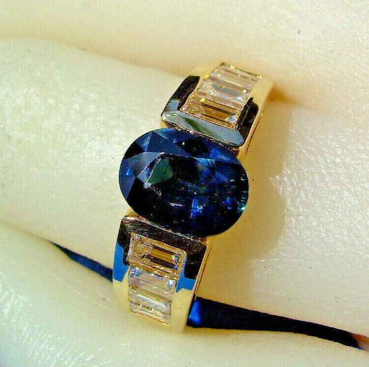 Original EARTH MINED SAPPHIRE DIAMOND Engagement Ring Deco Style SOLID 18K GOLD