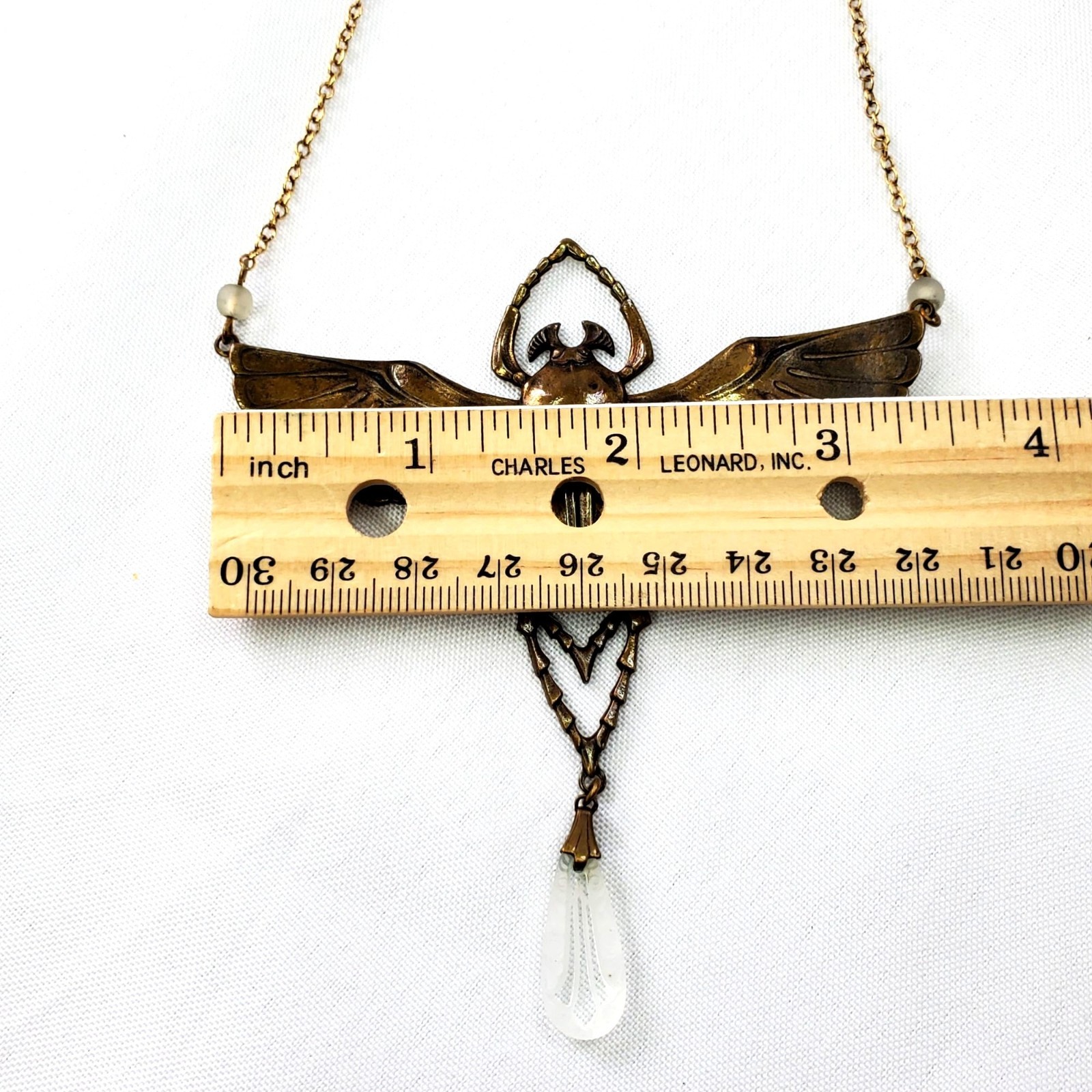 Vintage Brass Scarab Beetle Pendant Necklace Egyptian Revival jewelry 21″