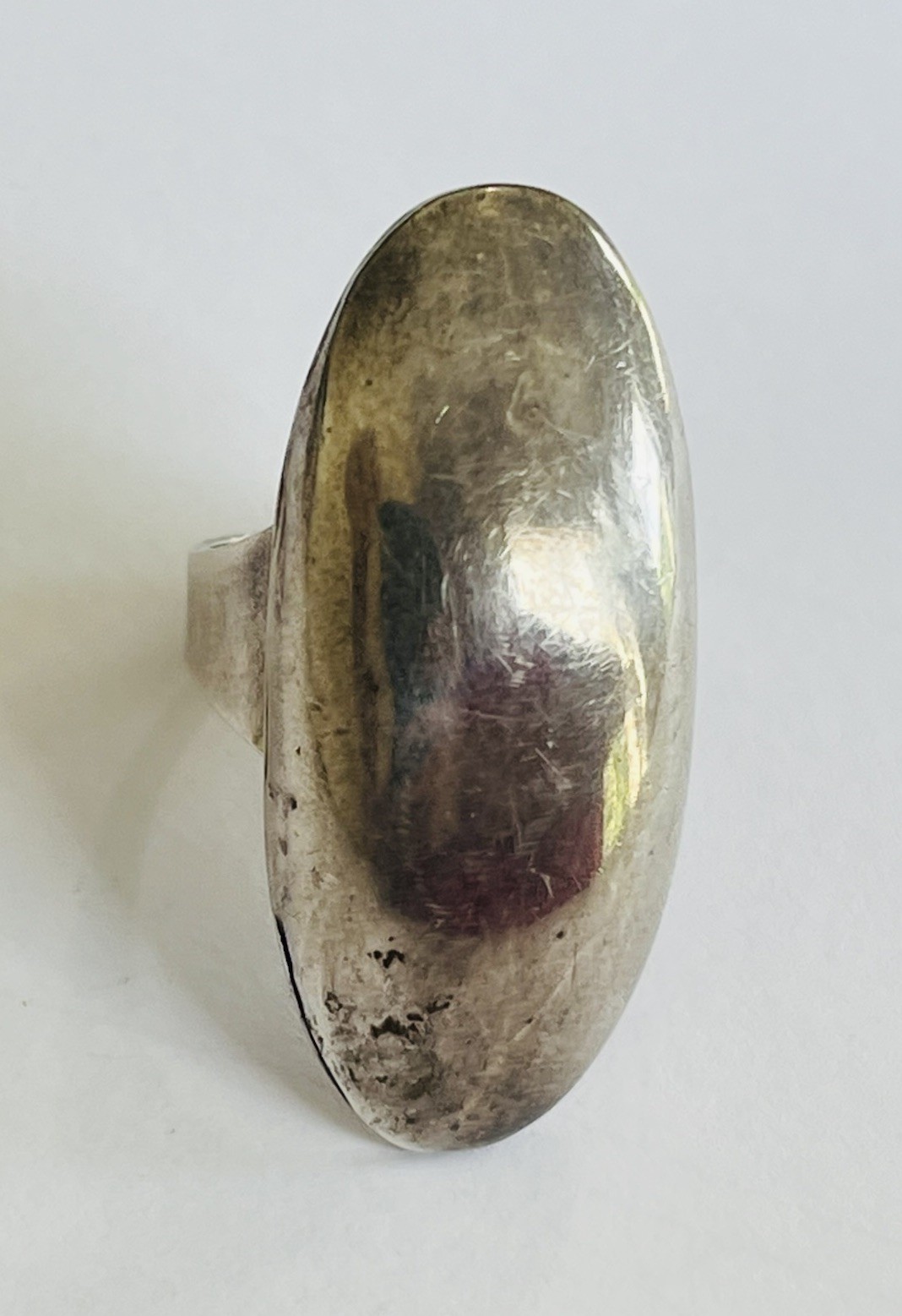 Vintage Sterling Silver Modernist Bold Elongated Dome Ring Size 6 Adjustable