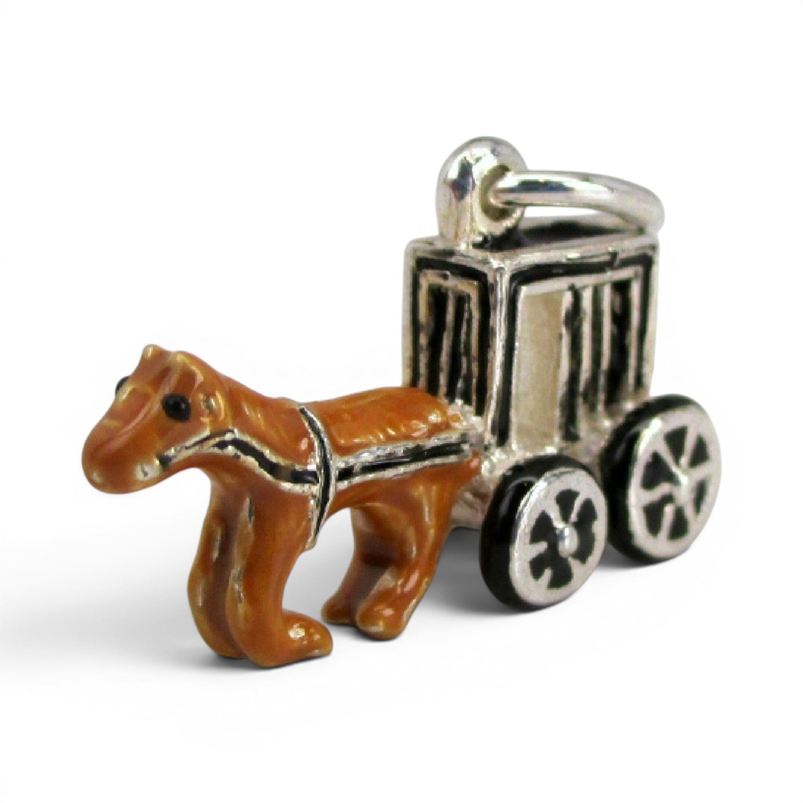 Sterling Silver Enamel Amish Horse & Buggy Charm for Bracelet Pennsylvania Gift