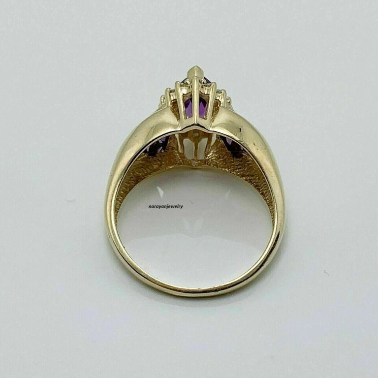 Art Deco Marquise Cut Amethyst & Lab Created Diamond Engagement 925 Silver Ring
