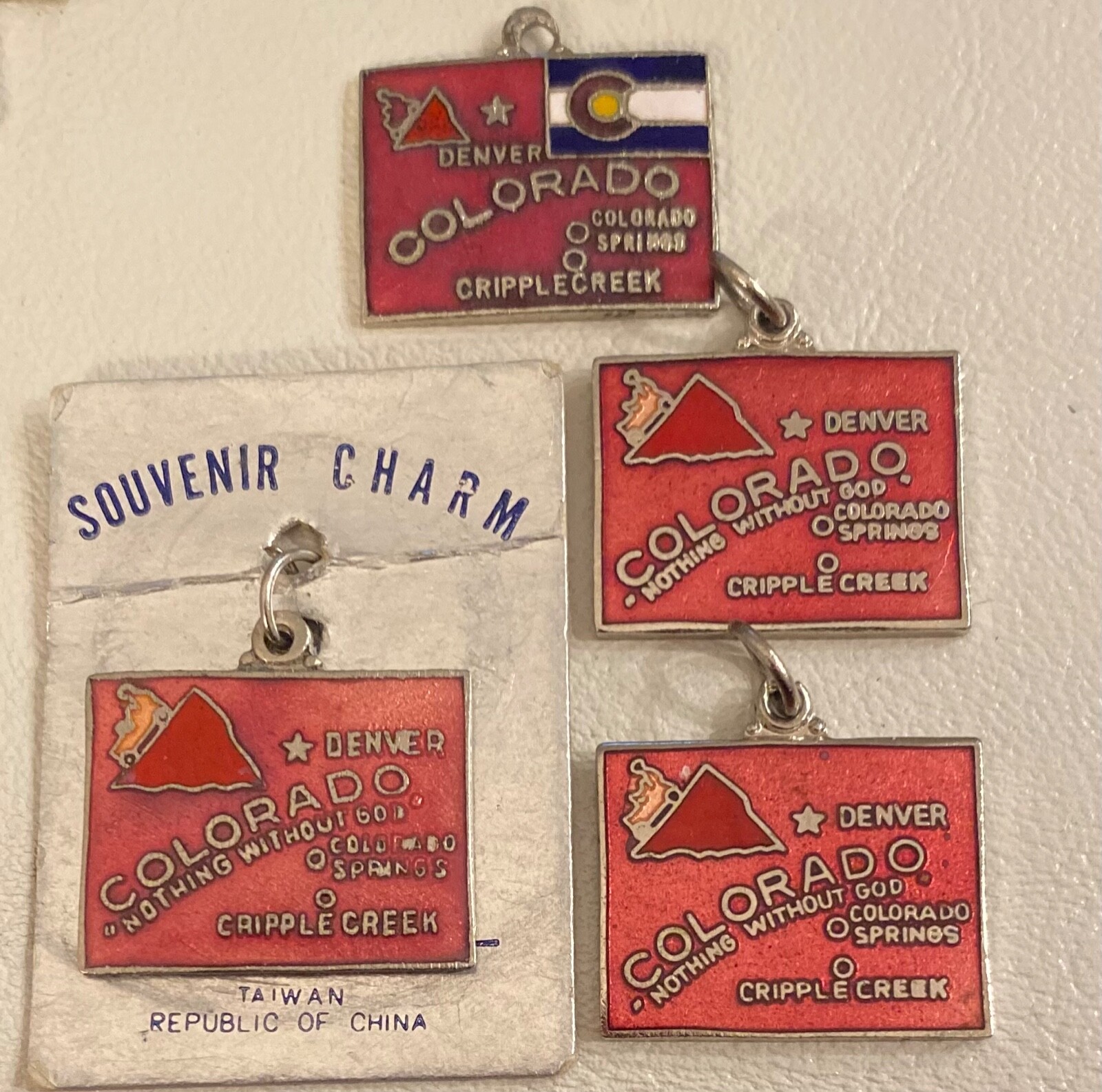 Vintage US Map Charms Retro Silver Cloisonné Enamel