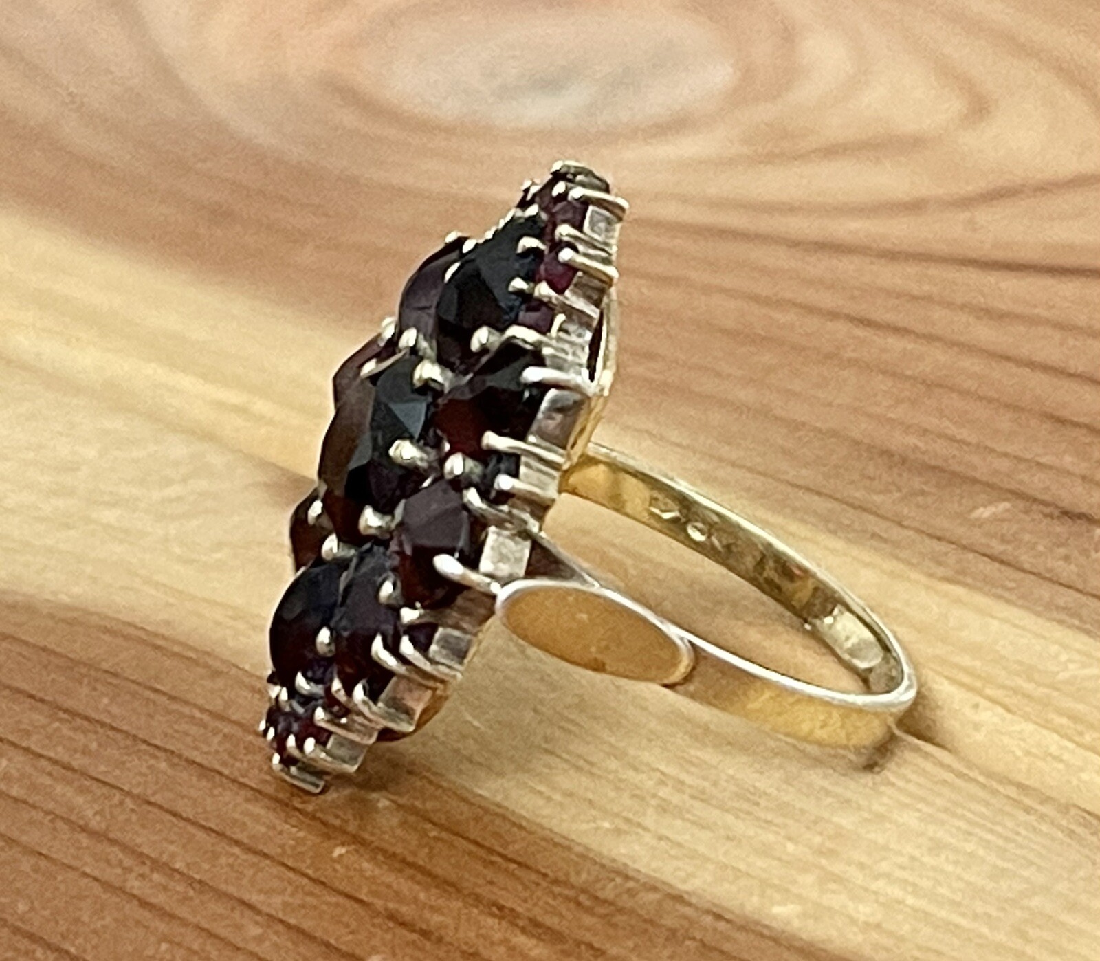 VICTORIAN STYLE BOHEMIAN GARNET COCKTAIL RING 14k GOLD & STERLING VERMEIL 7.75