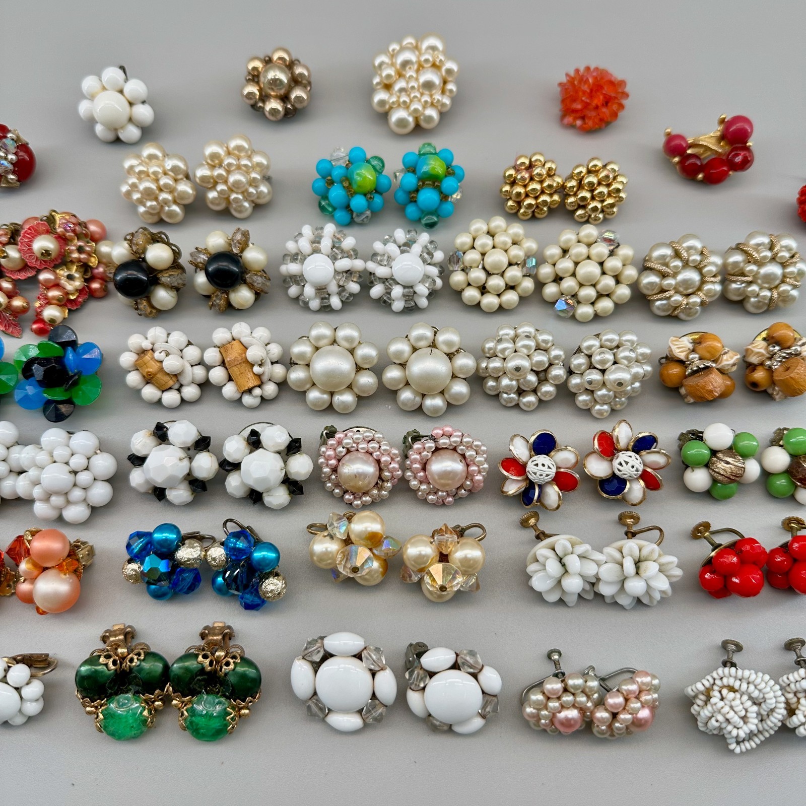 Vintage Cluster Clip On Earrings Lot Germany Hong Kong Japan 28 Pairs 14 Singles