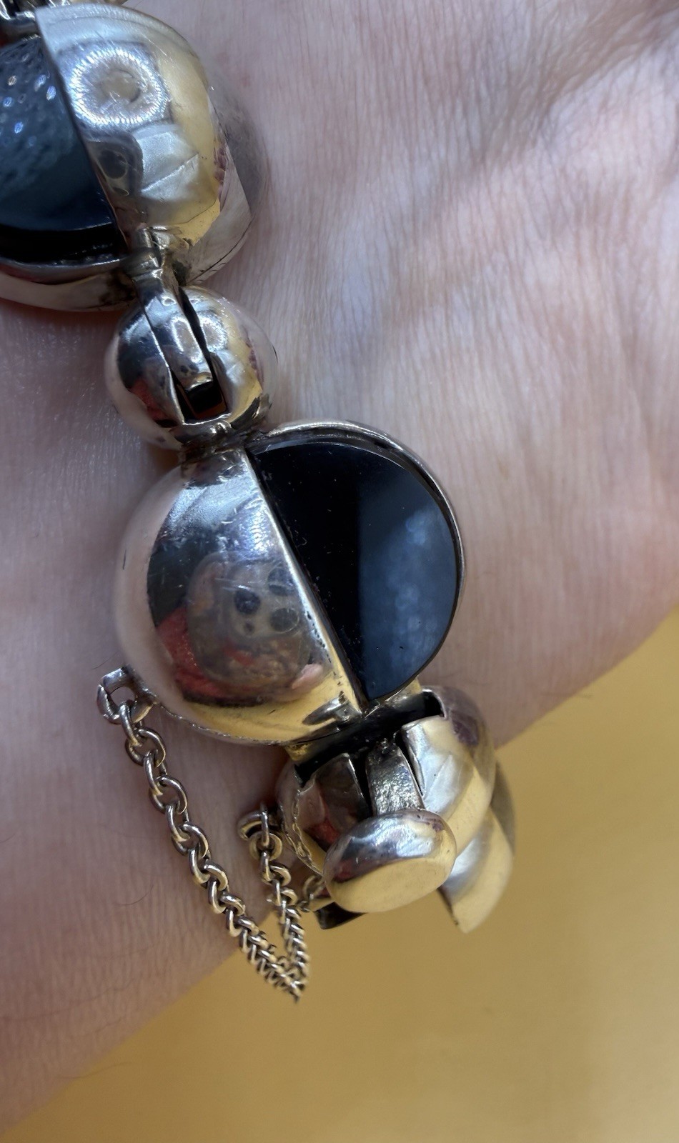 Antonio Pineda 970 Silver Black Onyx Modernist Bracelet Taxco – Eagle 21 – 74.8g