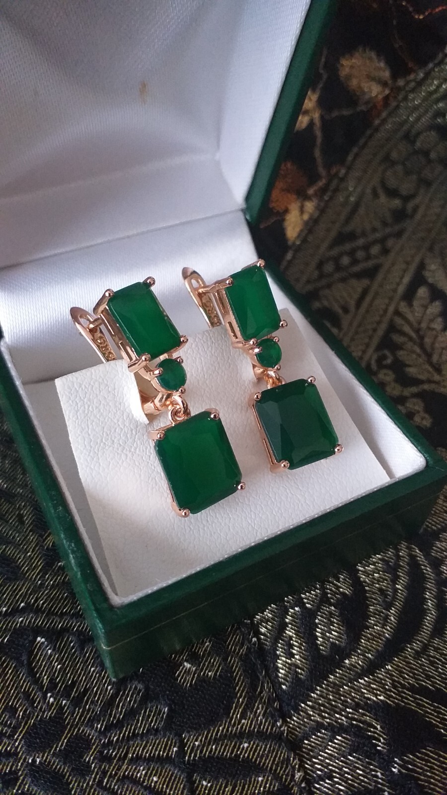 Vintage 1990-s 14 Ct Rolled Gold Emerald Earrings-Hallmarked 585 RG