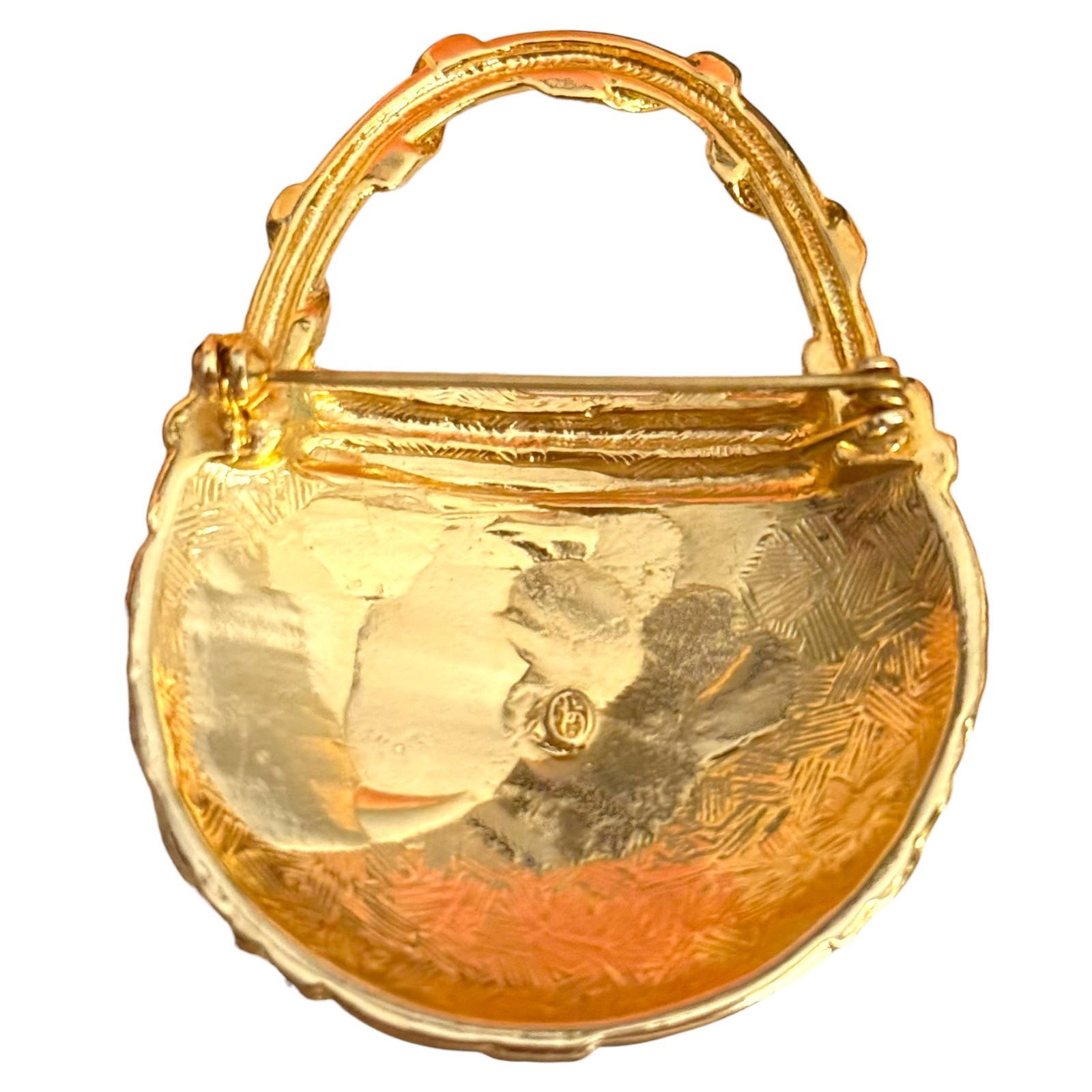 Vintage Basket Purse Brooch Unknown Signed Costume Jewelry
