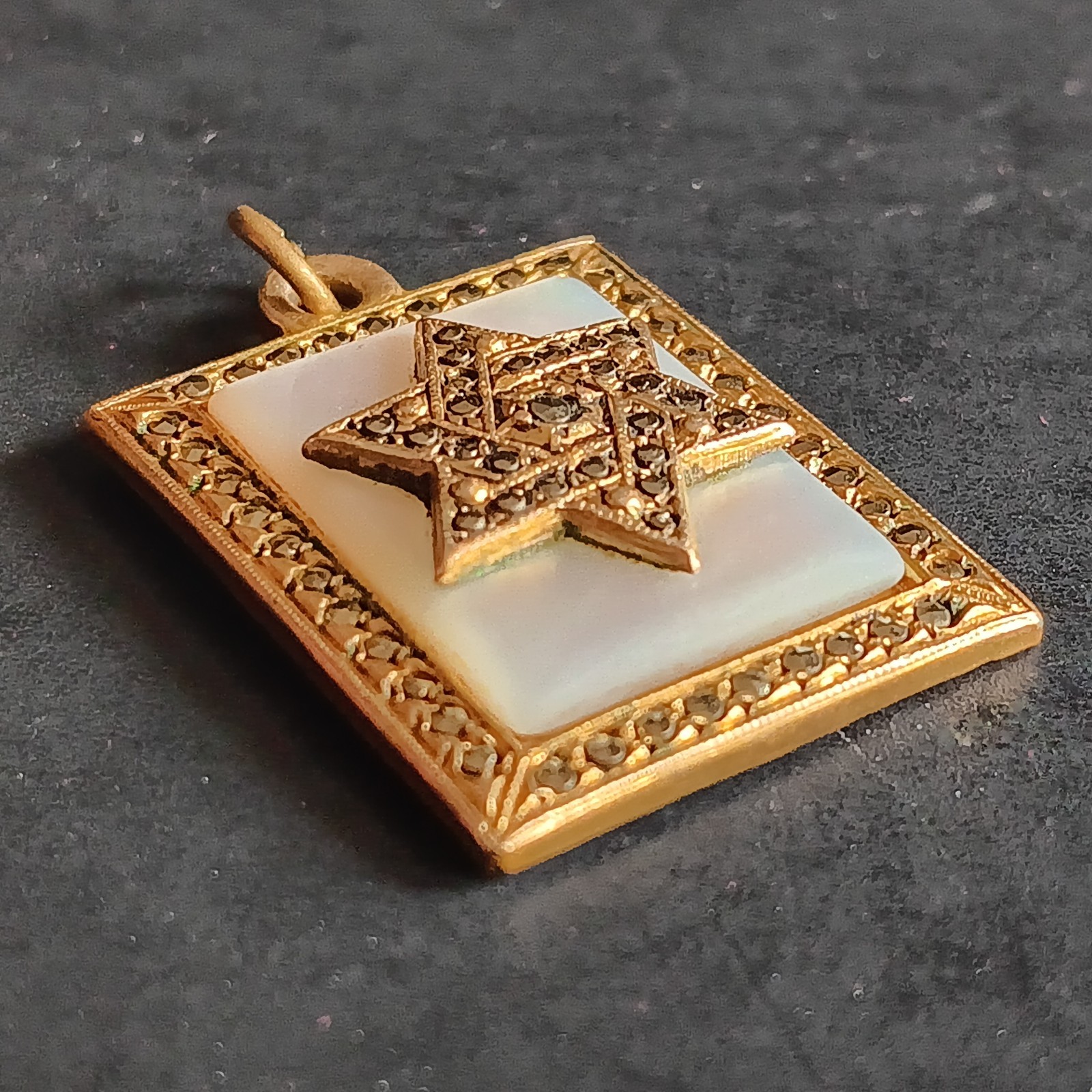 Star David Gold Filled Fob Pendant Marcasite Mother of Pearl Judacia Charm