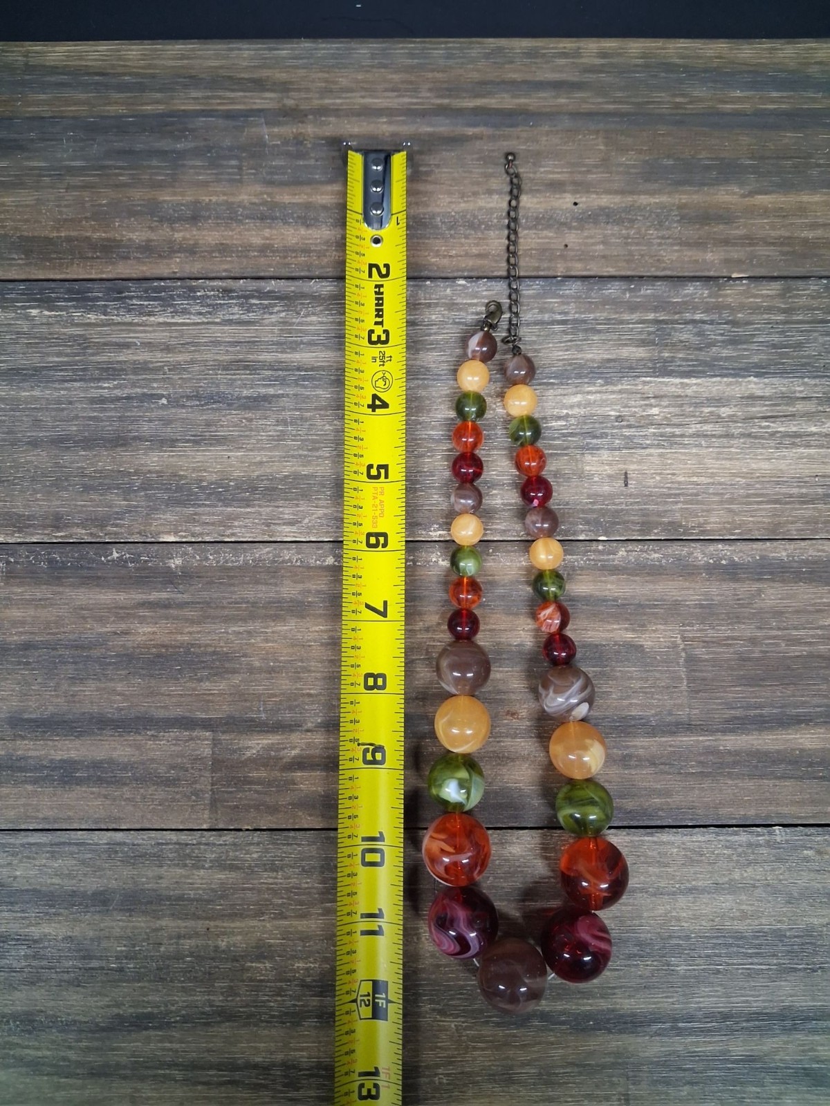 Vintage Beaded Necklace Yellow Brown Orange Magenta Marble Swirl Style