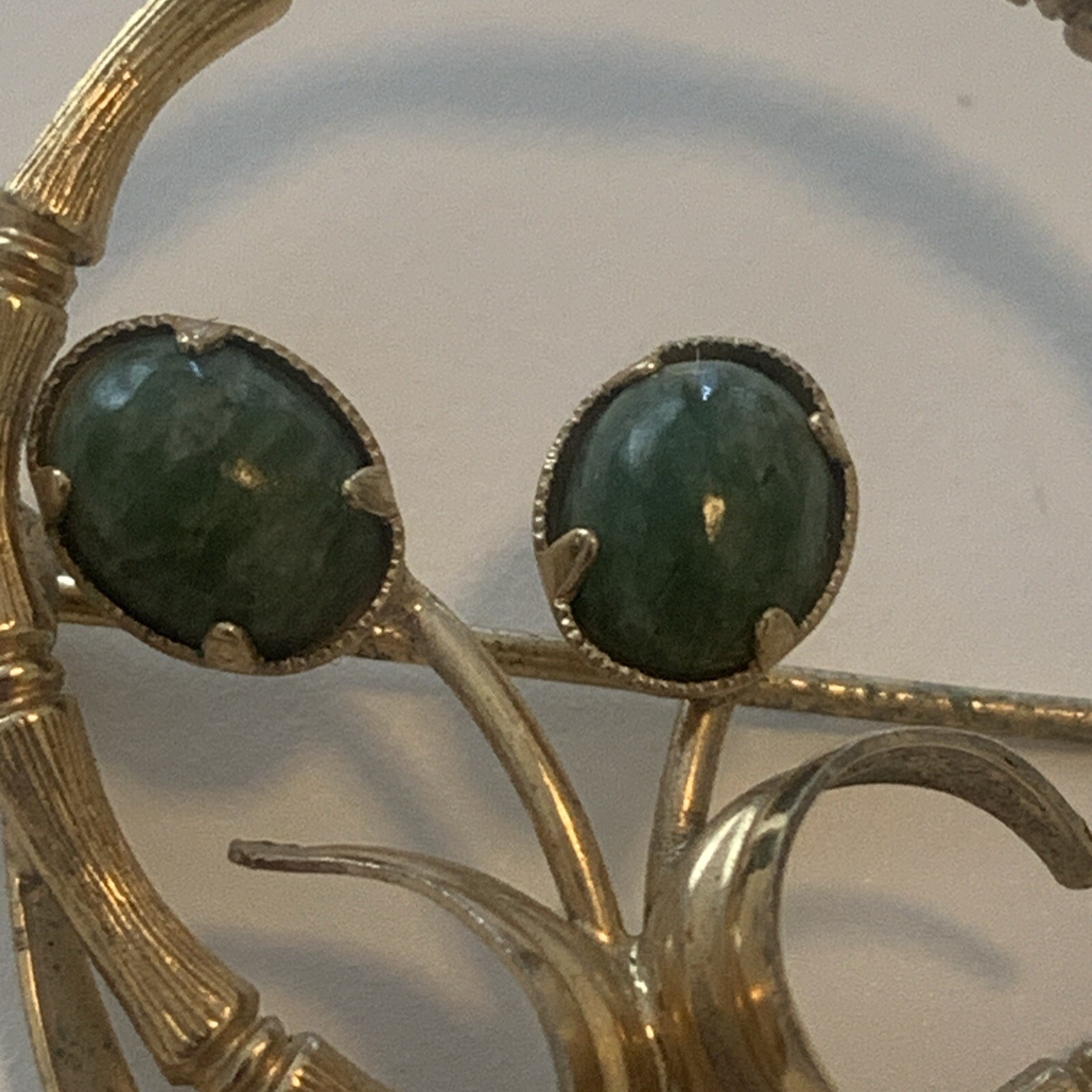 Vintage Signed KL Kordes & Lichtenfels Gold Filled 12K GF Jade Pin Brooch Flower