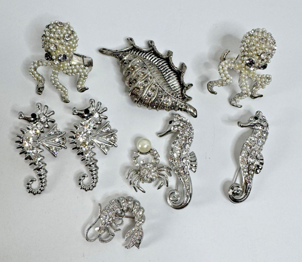 Craft Jewelry Brooch & Ring LOT – SEA CREATURES – Bling from Under the Sea