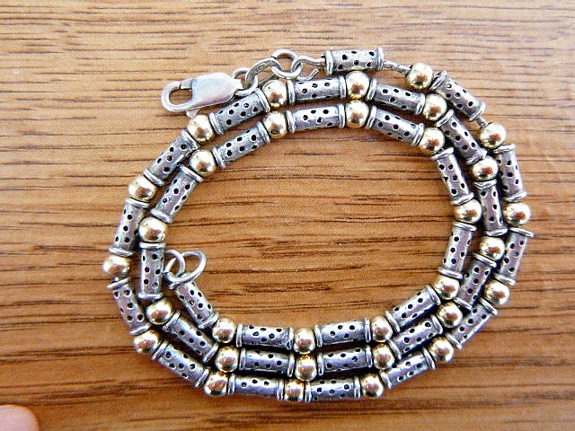 Vintage Tubes Choker Necklace Sterling Silver Gold Beads Chain Men Women 17.25