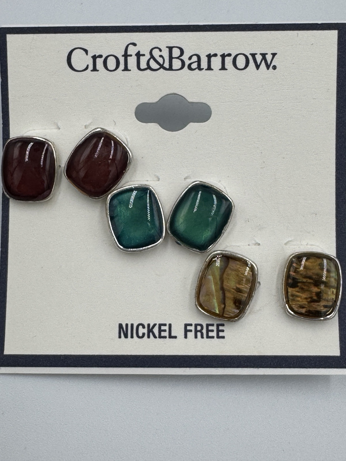 Croft & Barrow 3-Pair Stud Earrings Set Multicolor Nickel Free Giftable NWT