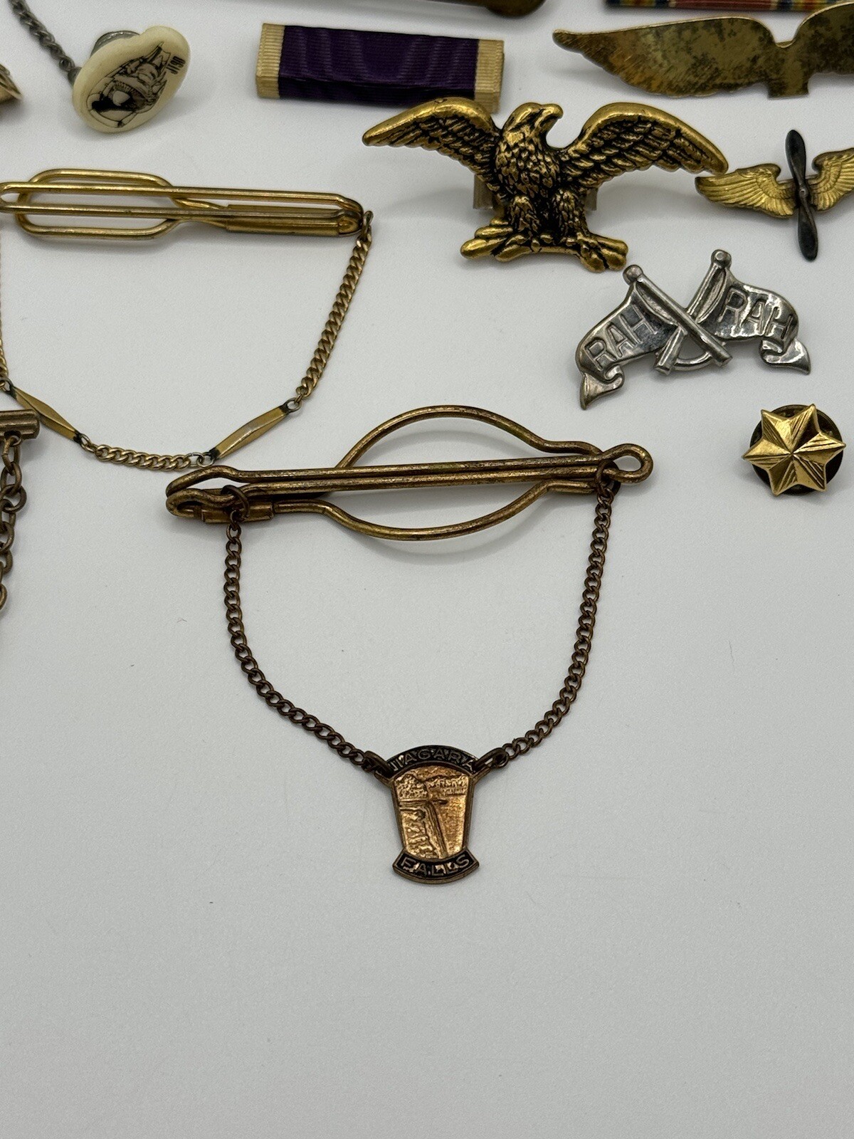 Vintage Tie Clips Lot of 21 Misc Pieces Army Militaria Swank Brooches See Desc *
